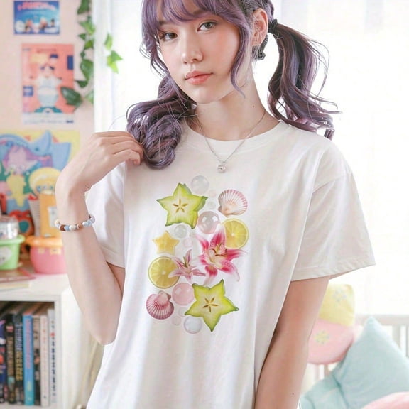 [Tshirt]Juminocore , Beach Gyaru tshirt, Y2K Summer Shiroastal Vacation
