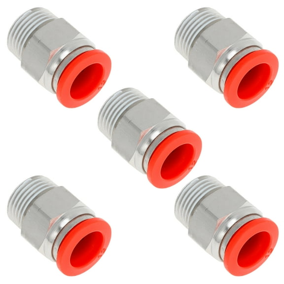 Unique Bargains Push to Connect Air Fittings 1/2" Male Thread Air Line Quick Connector Plastic Nickel-plated Copper 3/8"NPT 5 Pcs Red Silver Tone