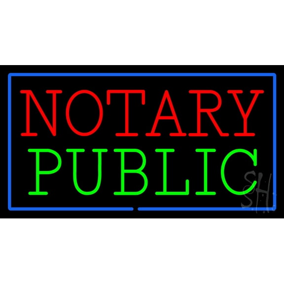 Notary Public Blue Border LED Neon Sign 20 x 37 - inches, Black Square Cut Acrylic Backing, with Dimmer - Bright and Premium built indoor LED Neon Sign for Defence Force.
