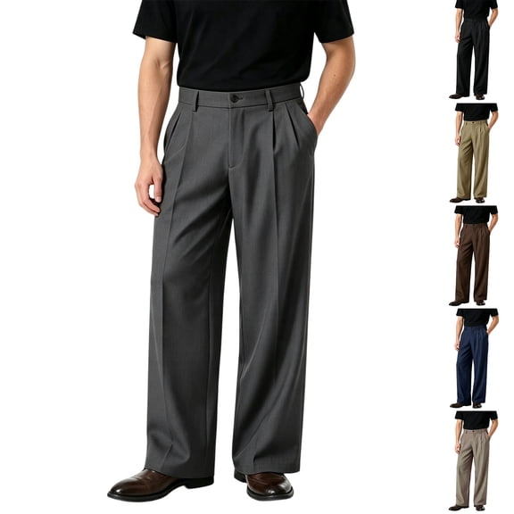 Sorvello Men's Business Casual Dress Pants Stretch Wrinkle Resistant Cotton Linen Golf Trousers Work Office Travel Loose Fit Comfortable Black L