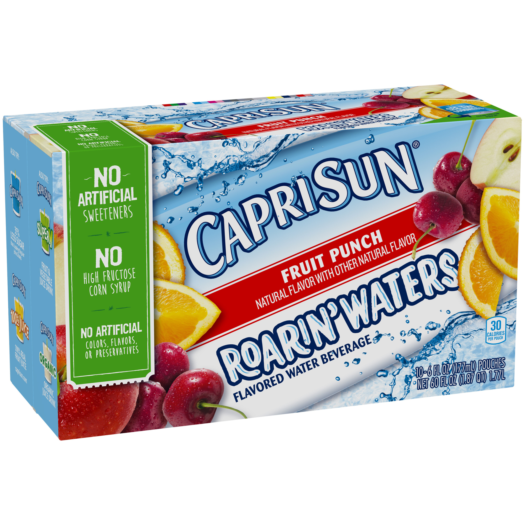 (4 pack) Capri Sun Roarin' Waters Flavored Water Beverage, 40 Pouches, for School Lunches and On-the-Go Hydration, Fruit Punch Natural Flavor with Other Natural Flavor, All Natural Ingredients, 6 oz