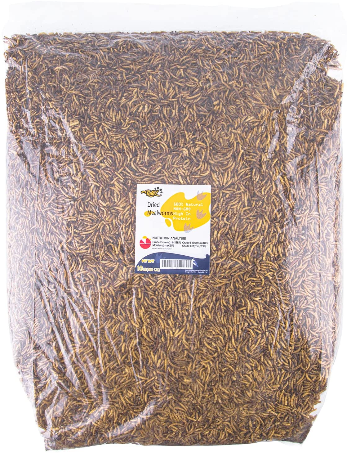 Telamon 5LB & 10LB NonGMO Dried Mealworms for Chicken Feed, High Protein Mealworm Treats, Best