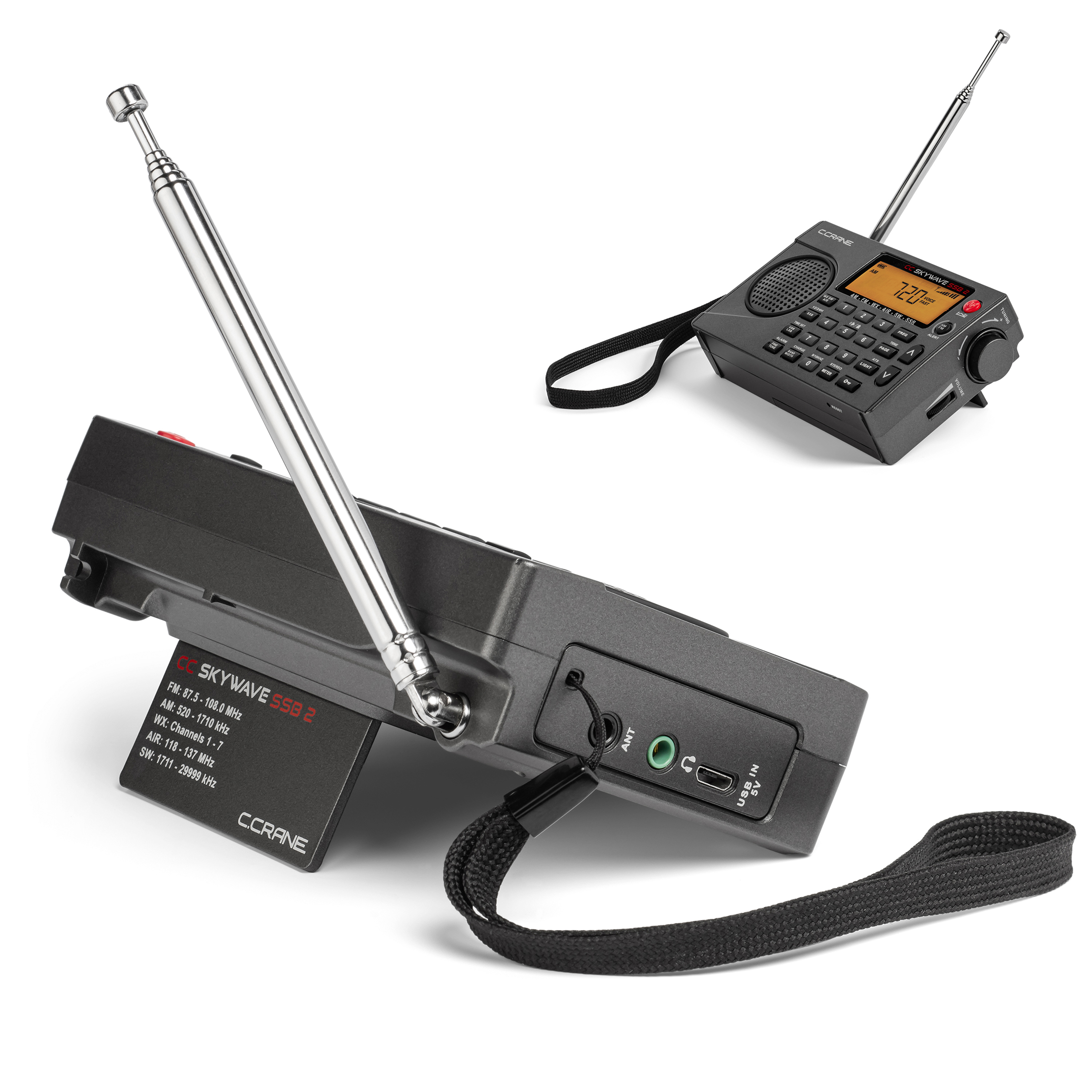 C.Crane CC Skywave SSB 2 AM, FM, Shortwave, NOAA Weather + Alert, Scannable VHF Aviation Band and Single Side Bands Small Battery Operated Portable Travel Radio Includes SW Wire Antenna Adapter