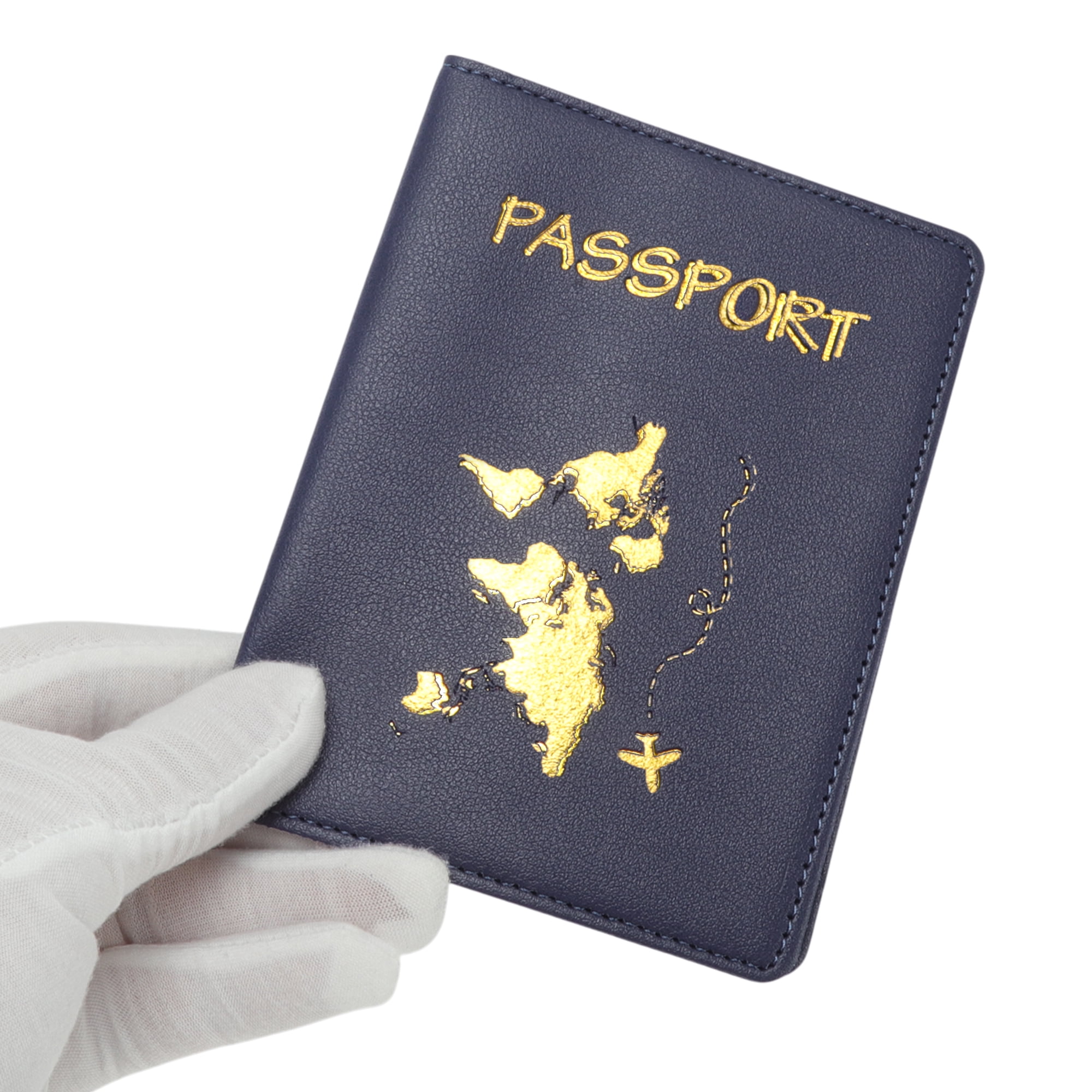 Unique Bargains Gold-stamped Map Passport Holder 1 Pc Dark Blue