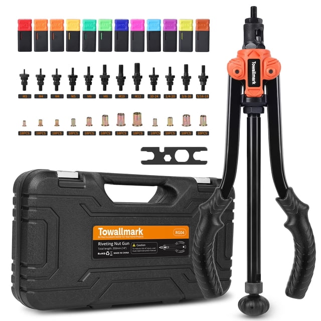 14'' Rivet Nut Tool, Hand Blind Riveter with 12PCS Metric & Inch Mandrels M3 M4*2 M5,m6,m8,m10 M12, 10-24, 1/4-20, 5/16-18,3/8-16, 120PCS Rivets Nuts, 90% Time and Effort Saving