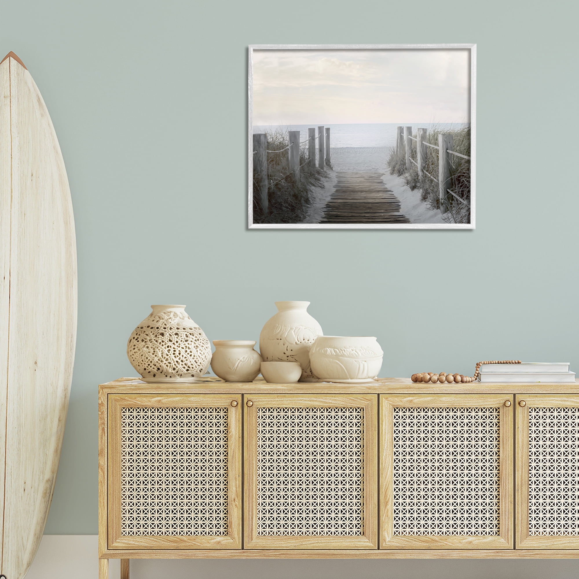 Stupell Industries Boardwalk Steps to Beach Landscape Photography White Framed Art Print Wall Art, 30 x 24
