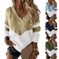 thumbnail image 4 of Gvmfive Women Casual Loose V Neck Pullover Jumper Tops Long Sleeve Color Block Knit Sweater, 4 of 4
