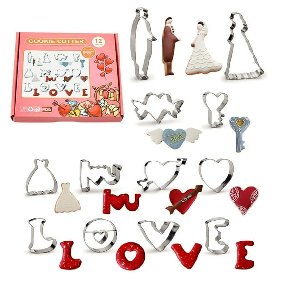 12 Pc Valentine'S Day Cookie Cutters Set, Food-Grade Stainless Steel Heart Shaped Cutters for Baking and Crafts