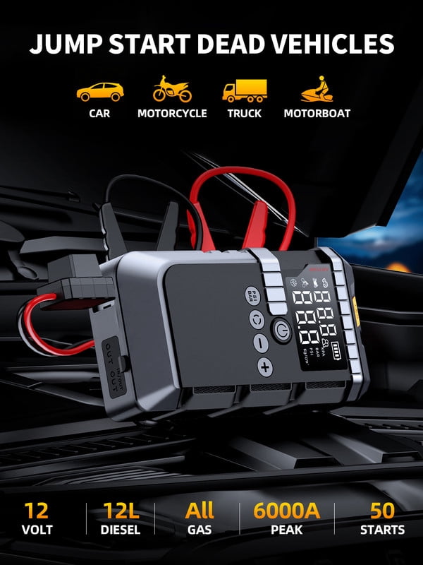 Jump Starter with Air Compressor, 4000A Battery Jump Box for 8.0L Gas or Up to 4.0L Diesel, 150PSl Digital Tire Inflator with Emergency Light