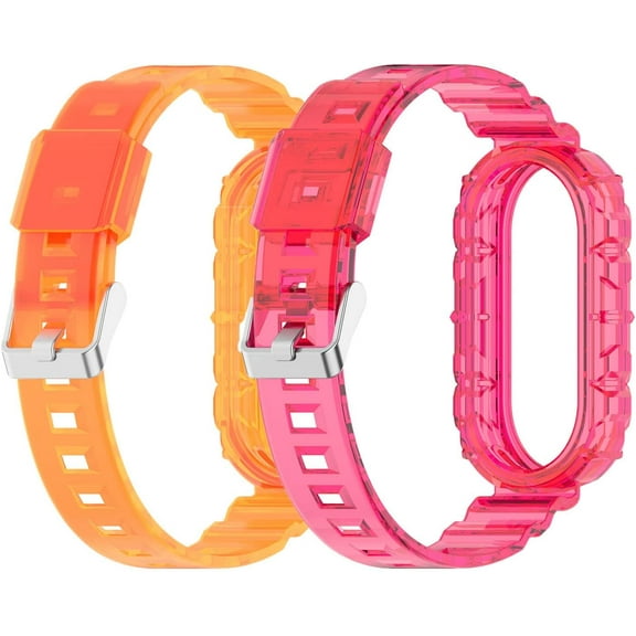 KOMI 2 Pack Bands Compatible with Xiaomi Mi Band 8 for Man&Women,Soft Silicone Band Breathable Sports Wristband Replacement Straps for Xiaomi Mi Band 8 Rose Pink&Orange