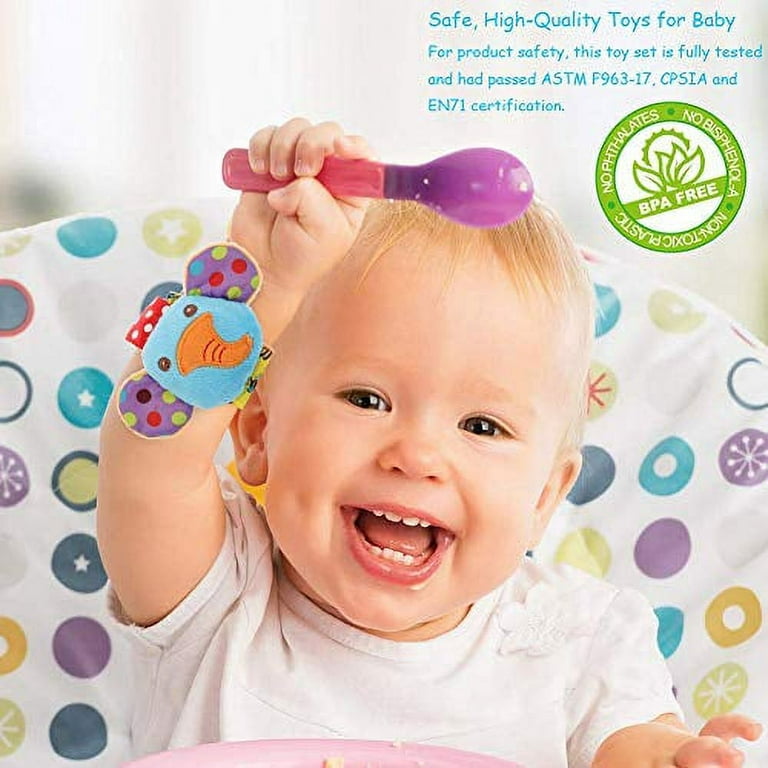 SSK Soft Baby Wrist Rattle Foot Finder Socks Set,Cotton and Plush Stuffed  Infant Toys,Birthday Holiday Birth Present for Newborn Boy Girl