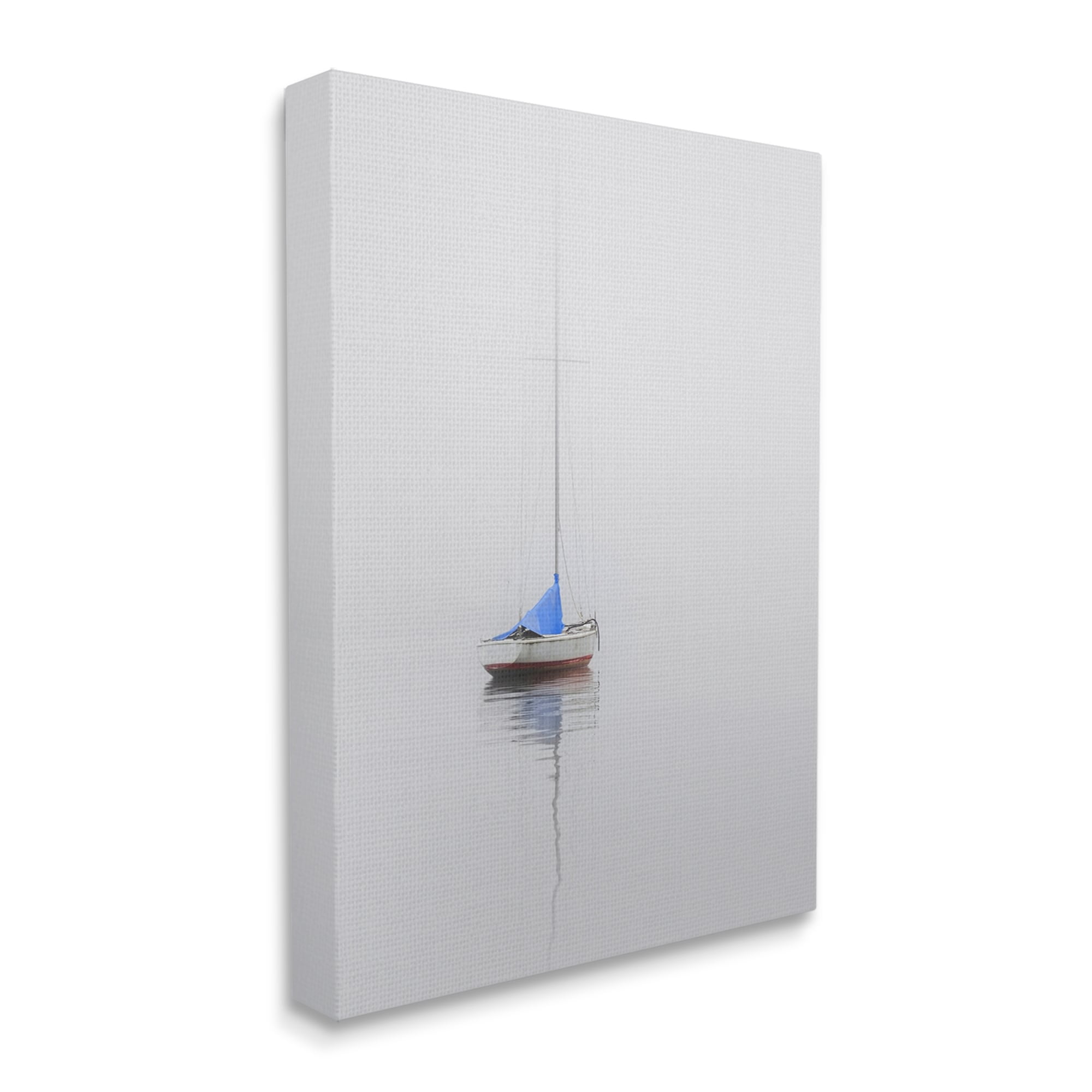 Stupell Drifting Boat Grey Ocean Reflection Landscape Photography Gallery Wrapped Canvas Print Wall Art