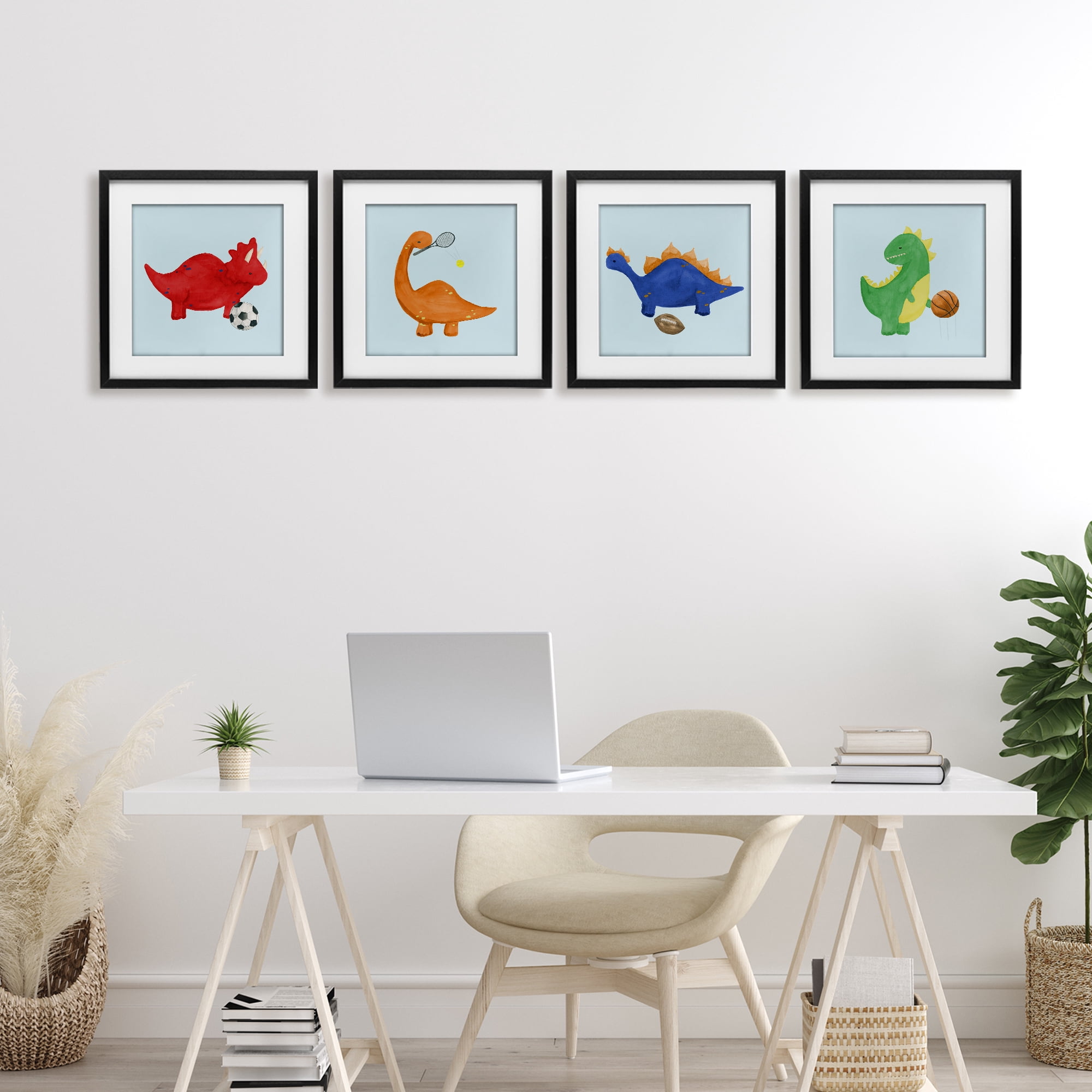 Stupell Industries Cute Animals Playing Sports 4 Piece Black Framed Print Under Glass Set, design by Lucille Price