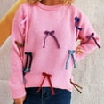 thumbnail image 4 of Byworldtasic Womens Bow Sweaters Women's Round Neck Drop Shoulder Sweaters Long Sleeve Oversized Pullover Tops Pink, 4 of 5