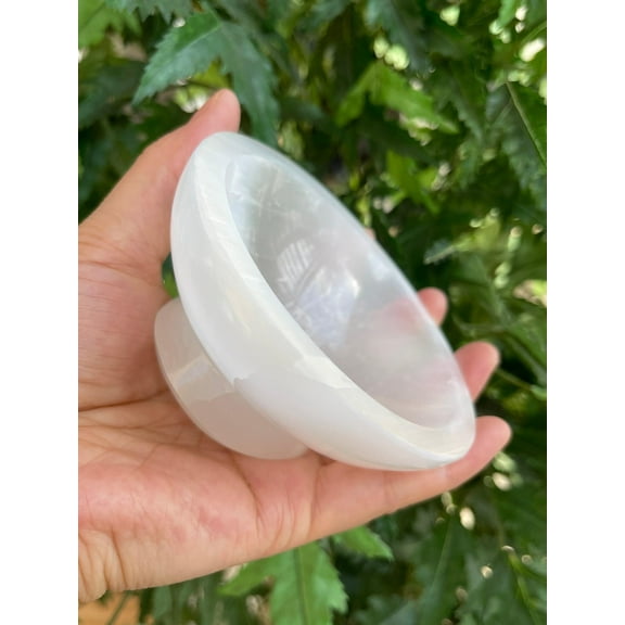 Gemstone Carved - 4" Diameter Selenite Crystal Polished Charging Bowl With Pedestal, Selenite Bowl On Stand