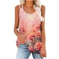 thumbnail image 2 of Cagogo Women Spaghetti Strap Sleeveless Pleated Tank Tops Under $5 Athletic Floral Printed Scoop Neck Flowy Camis Tshirt Dressy Casual Summer Basic T Shirts, 2 of 6