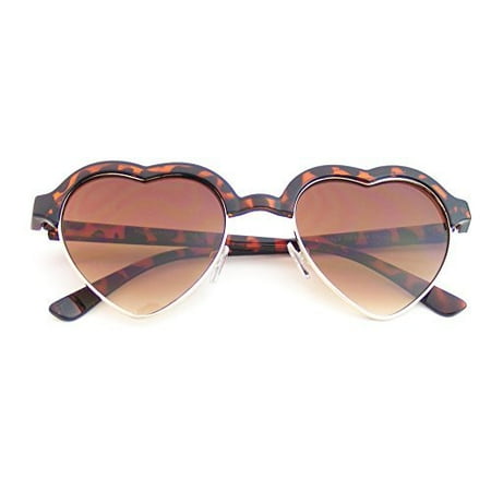 - Emblem Eyewear - Cute Vintage Half Frame Inspired Heart Shape Sunglasses