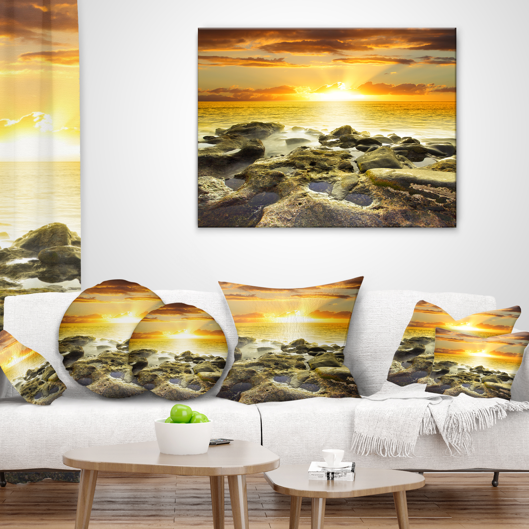 Designart Beautiful Orange Sundown Beach - Seashore Throw Pillow - 12x20