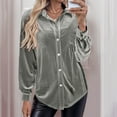 thumbnail image 3 of Women's Velvet Cardigan - Long Sleeve Turndown Collar Blouse, Solid Color Shirt, 3 of 8