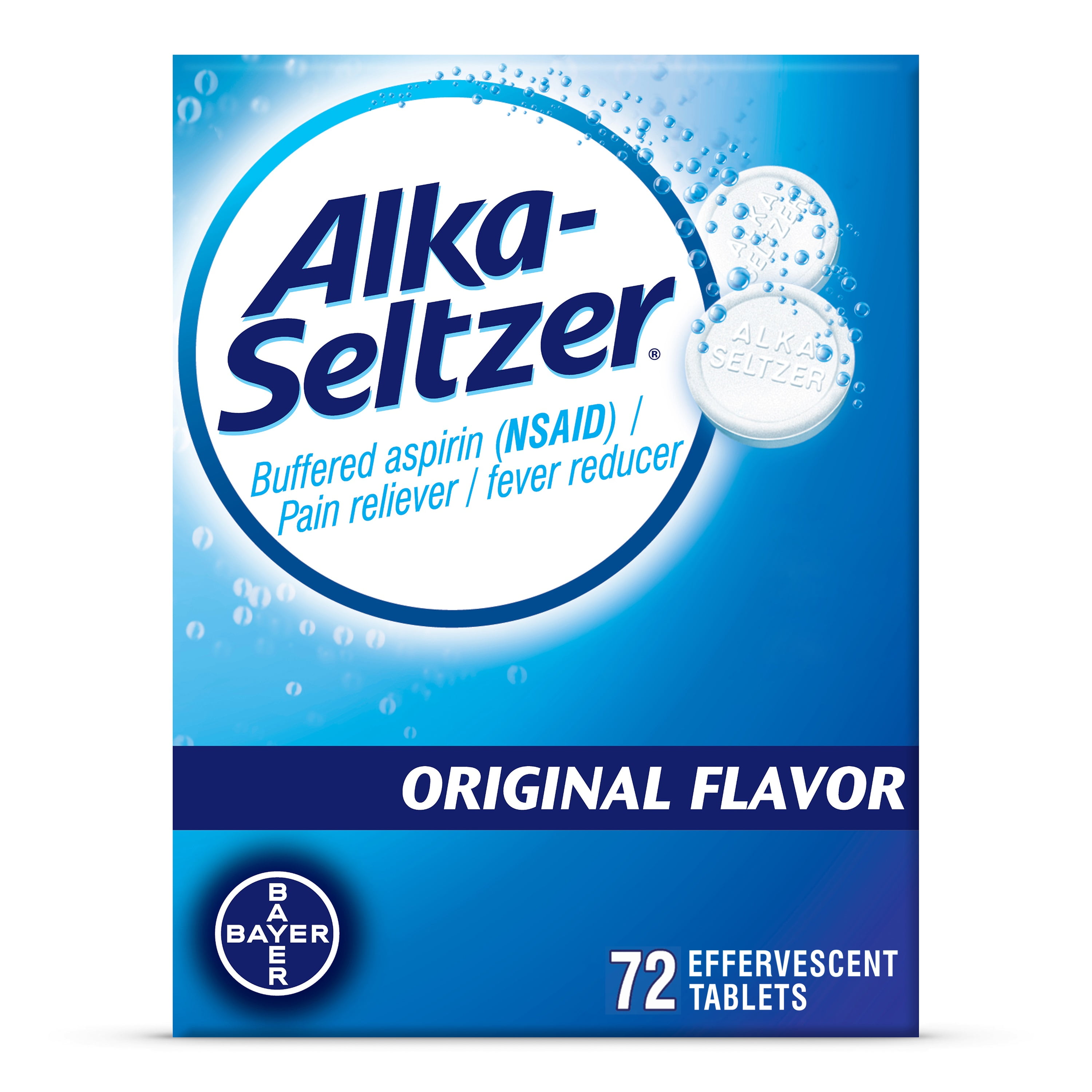 Alka-Seltzer Original Effervescent Aspirin Pain Relief Tablets, 72 Count