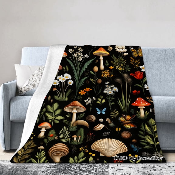 Joocar Mushroom And Flowers Flannel Blanket For Winter Gift Home Sofa Bed Decoration 40x50 inch