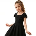 thumbnail image 3 of HAYIMI Child Girls Chiffon Dress O-Neck Short Sleeve Solid Color Piano Violin Performance Formal Gown Flowy Party Wear Tutu For Kids Boho Dresses, 3 of 4