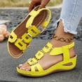 thumbnail image 3 of Rokment Women's Orthopedic Wedge Dressy Sandals with Arch Support Comfortable Platform Walking Summer Shoes Fashion Casual Metal Buckles Mules Slingback Mid Heels Dress Footwear Yellow Size 6.5, 3 of 7