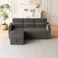thumbnail image 2 of Convertible Sleeper Sofa Bed with Pull Out Bed, 85 Inches Corduroy L-Shaped Sectional Sofa Couch 3 Seater Sofa with Storage Chaise, 2 Cup-holder and USB Charge Port for Living Room, Dark Grey, 2 of 6