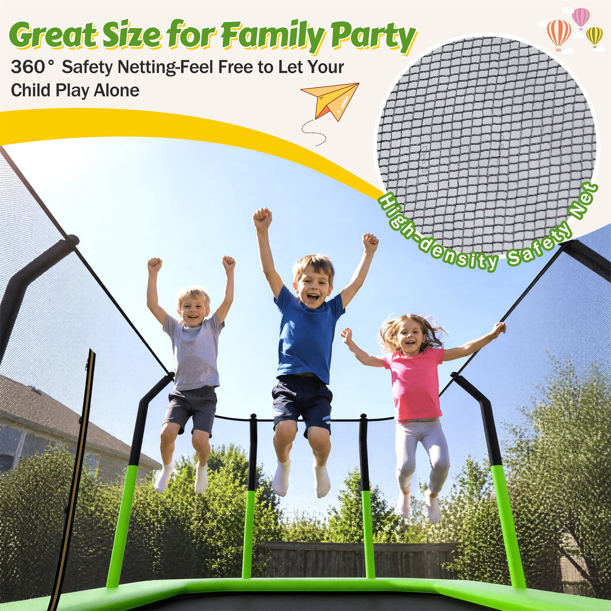 Alvantor 8x14 ft Rectangle Trampoline for Kids, Outdoor Trampolines with Enclosure Net for Gymnastics Green