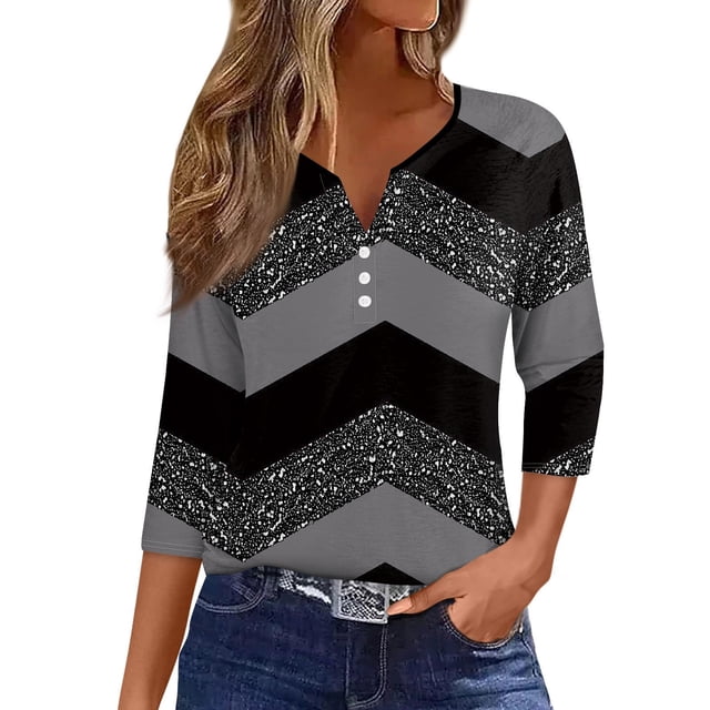 CHOII 50% de descuento en camisetas de mujer 2024. Camiseta con botones, manga 3/4, para uso diario, fin de semana, básica, cuello en V, blusas de mujer, mangas tres cuartos, camisetas de verano para
