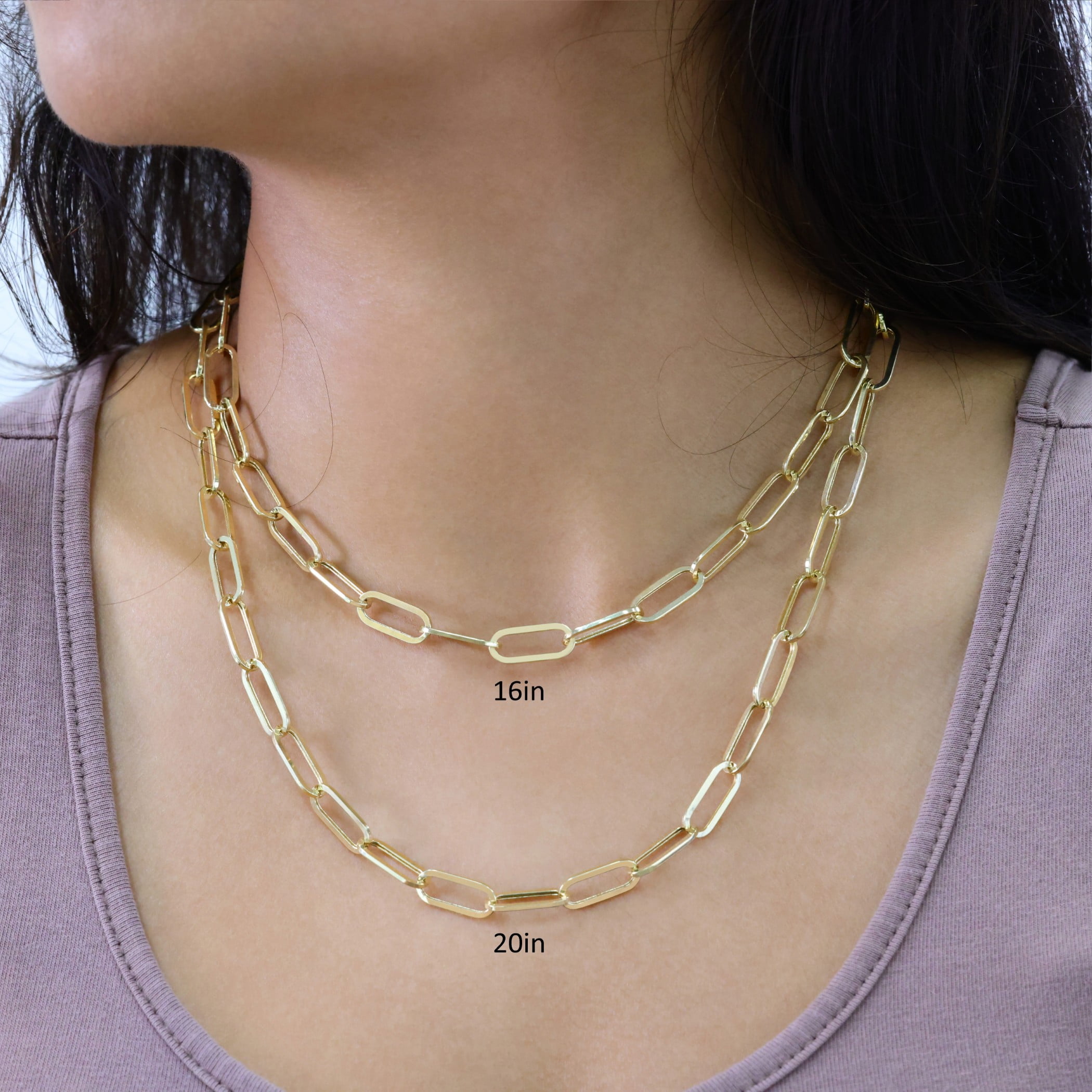 Nuragold 10k Real Yellow Gold Paperclip 7mm Elongated Cable Link Necklace (16"-24") Dainty Italian Jewelry for Men & Women