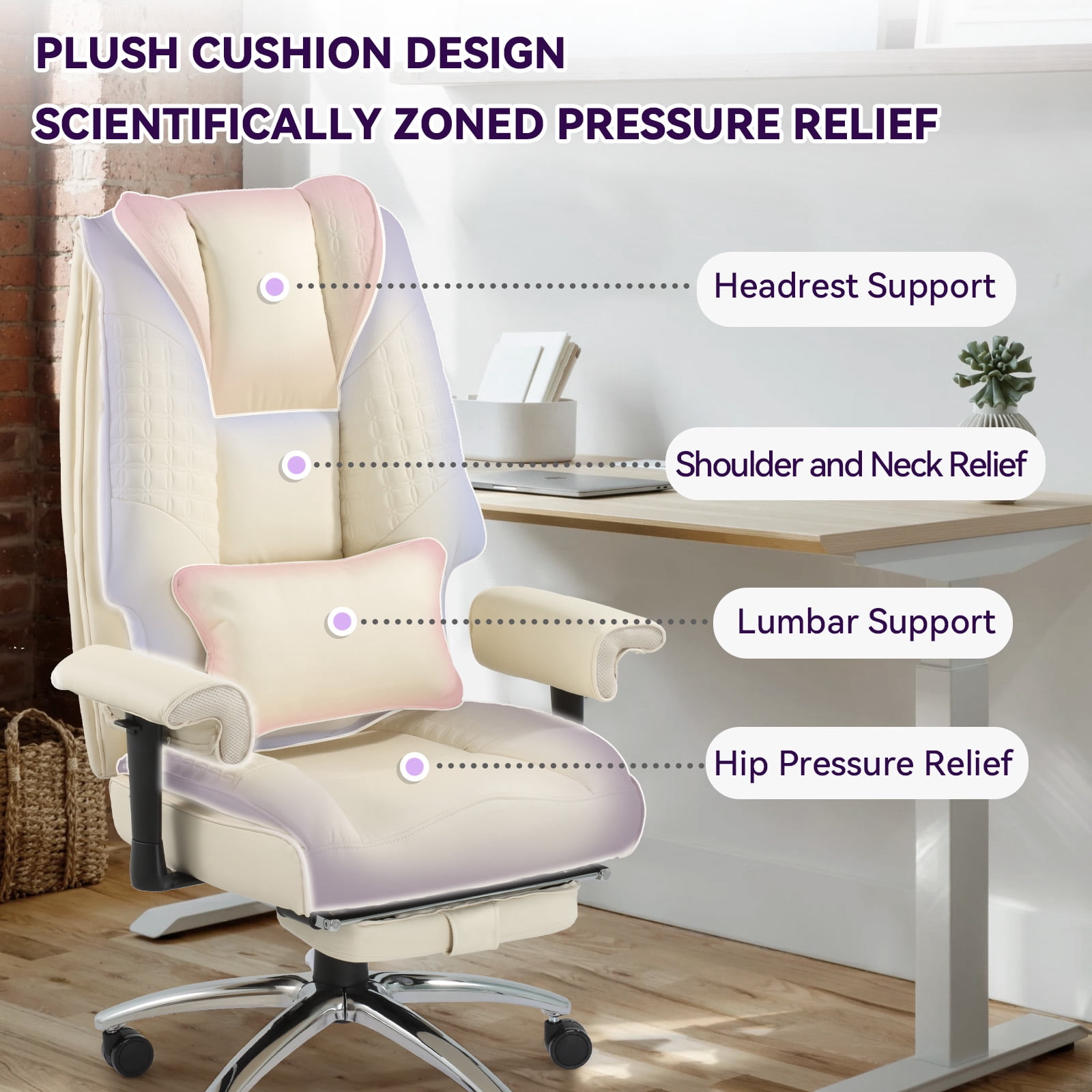 6-Point Massage Office Chair with Heating – Premium Ergonomic Executive Chair with Retractable Footrest & Reclining Function