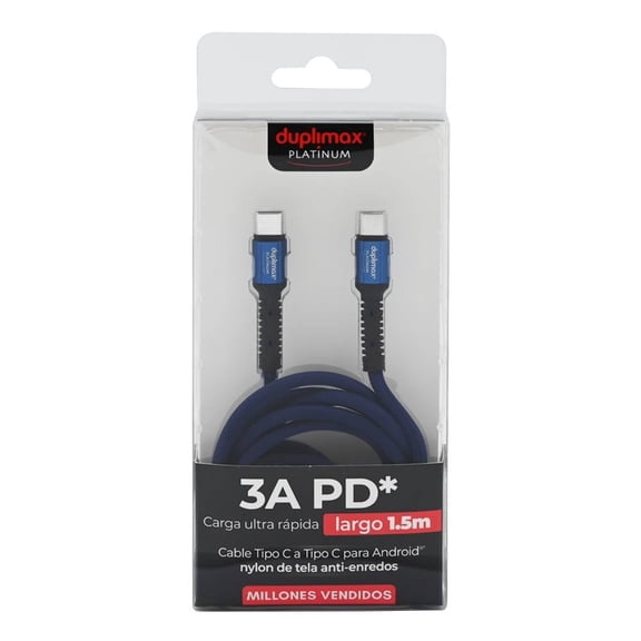 Cable Tipo C a Tipo C Duplimax Platinum 3A Power Delivery Azul