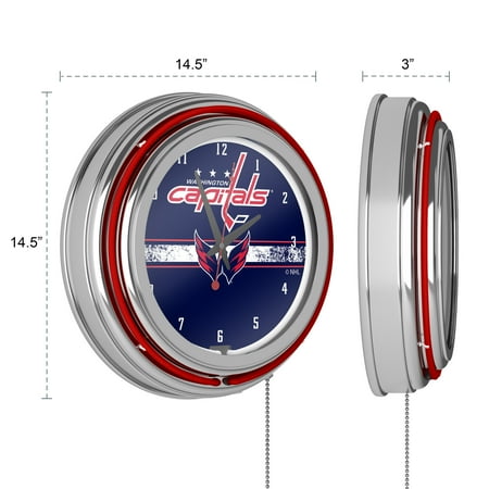 Washington Capitals NHL Chrome Double Ring Neon Clock - Red, Navy, White