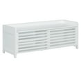 thumbnail image 5 of Shoe Bench, Distressed Shutter Storage Bench with Cushion and Sliding Door, Vintage Acacia Veneer Shoe Cabinet Bench for Living Room, Entryway, 5 of 9
