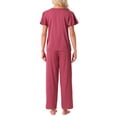 thumbnail image 3 of INSPIRE CHIC Women's Silky Satin Pajama Set 2 Piece Ruffle Short Sleeve Top and Long Pants Sleepwear Loungewear Sets L Red, 3 of 5