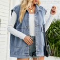thumbnail image 2 of YDFCWXW Women's Vintage Denim Jean Vest Oversized Button Down Jean Waistcoat Gilet Blue, S, 2 of 7