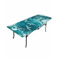 thumbnail image 6 of Teal Green Ocean Shark Rectangle Tablecloth, Waterproof Elastic Fitted Table Covers for 8 Foot Tables, 32x96inch Decorative Tablecloths for Picnic, Camping, Indoor, Outdoor, Coastal Wave Summer Beach, 6 of 6