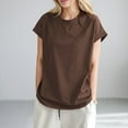 thumbnail image 2 of Womens Summer Tops Trendy Short Sleeve Crew Neck T Shirts Brown 3XL=5, 2 of 5