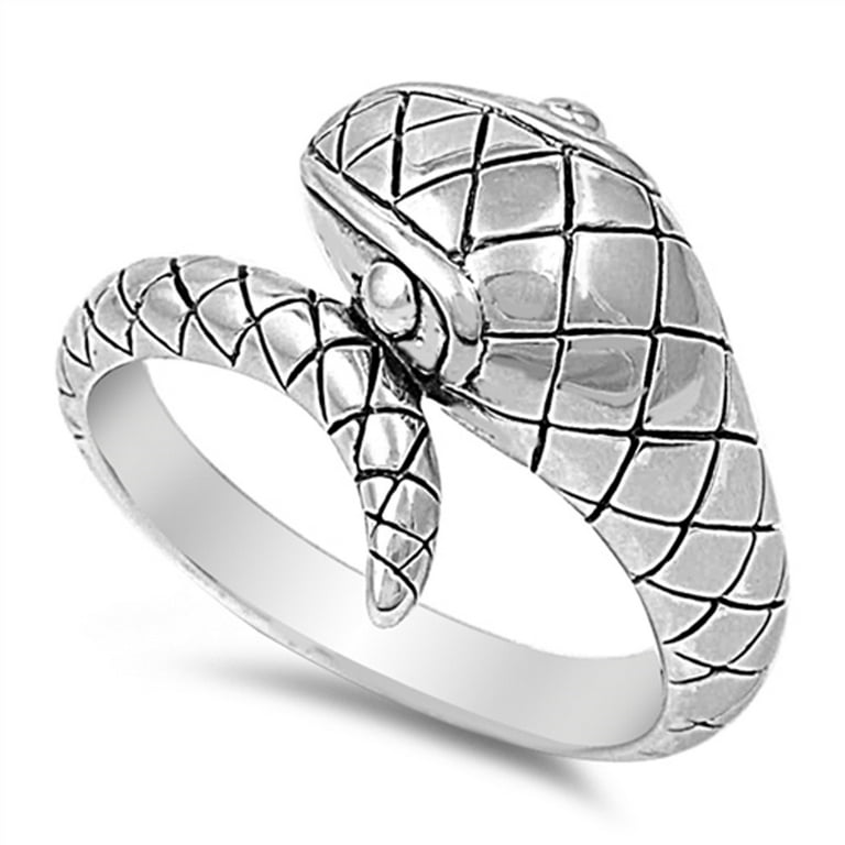Snake Etched Scale Animal Scary Ring .925 Sterling Silver Band