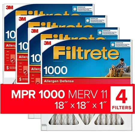 

Filtrete 18x18x1 Air Filter MPR 1000 MERV 11 Allergen Defense 4-Pack exact dimensions 17.81x17.81x0.81