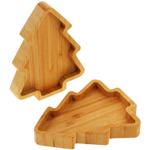 Christmas Tree Tray 2 Pcs Plate Xmas Shaped Fruit Bowl Dish Decoration Child Bamboo