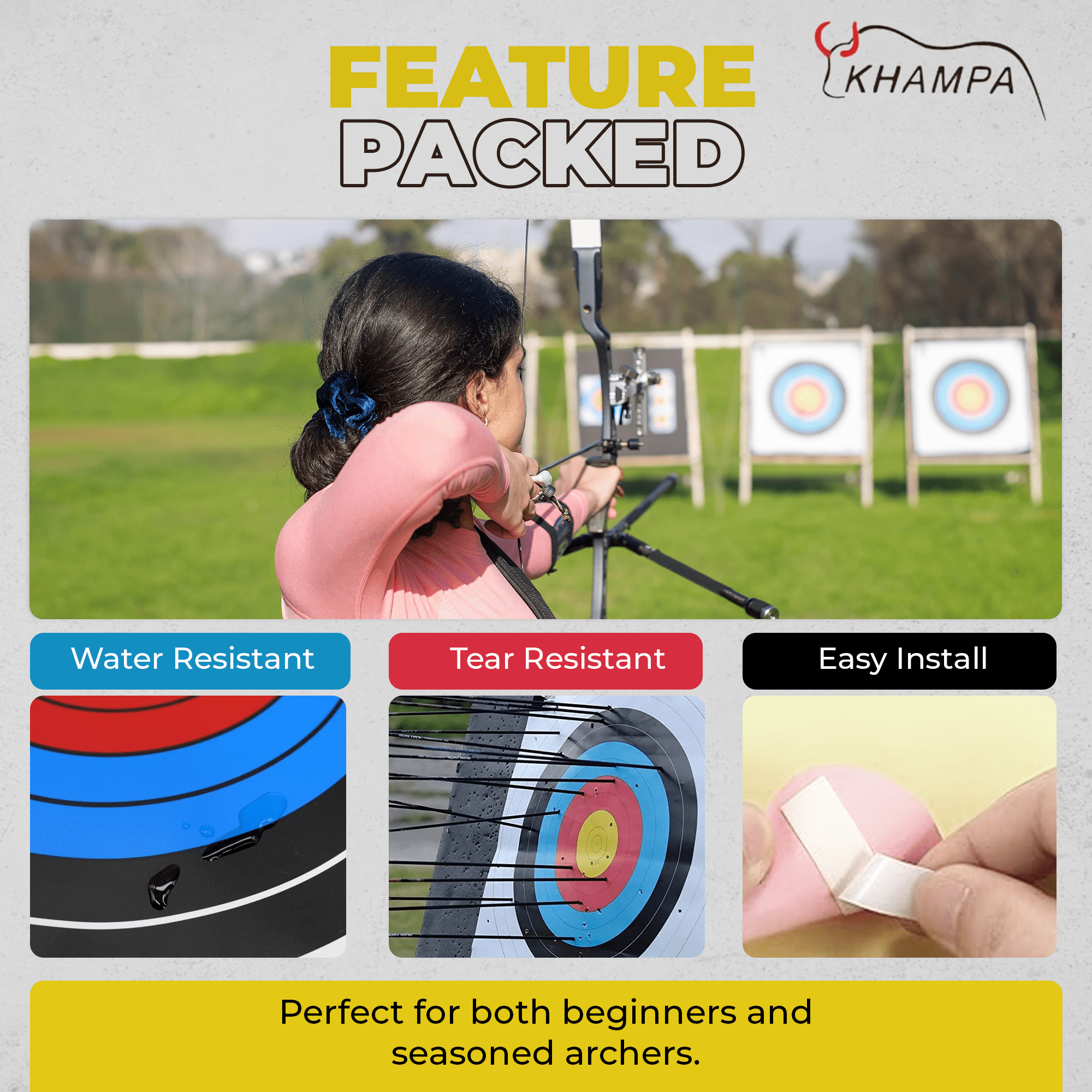 Paper Archery Target - Water & Tear Resistant - 15 in x 15 in (40cm) - 20 Pack