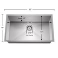 thumbnail image 6 of Miligoré 30" x 18" x 10" Deep Single Bowl Undermount Zero Radius 16-Gauge Stainless Steel Kitchen Sink - Includes Drain/Grid, 6 of 6