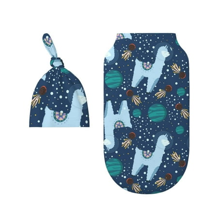 

Wukai Alpaca Astronaut in Space Newborn Swaddle Set 100% Cotton Matching Headband and Beanie Set