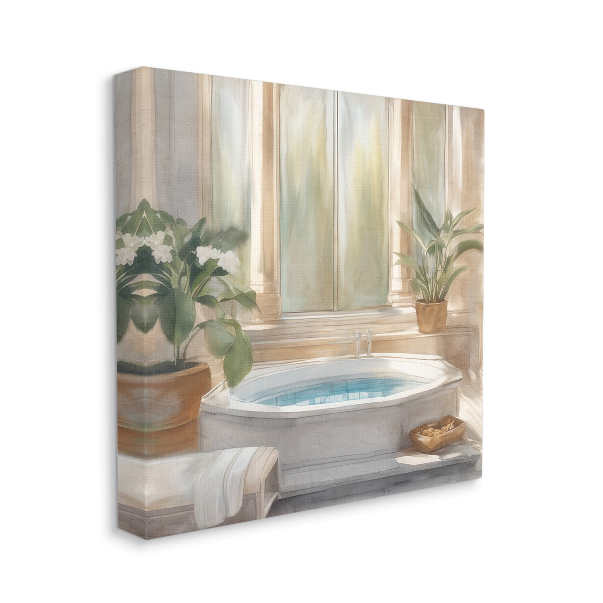 Stupell Industries Cozy Bathtub with Plants Botanical & Floral Painting Gallery Wrapped Canvas Art Print Wall Art, 30 x 30