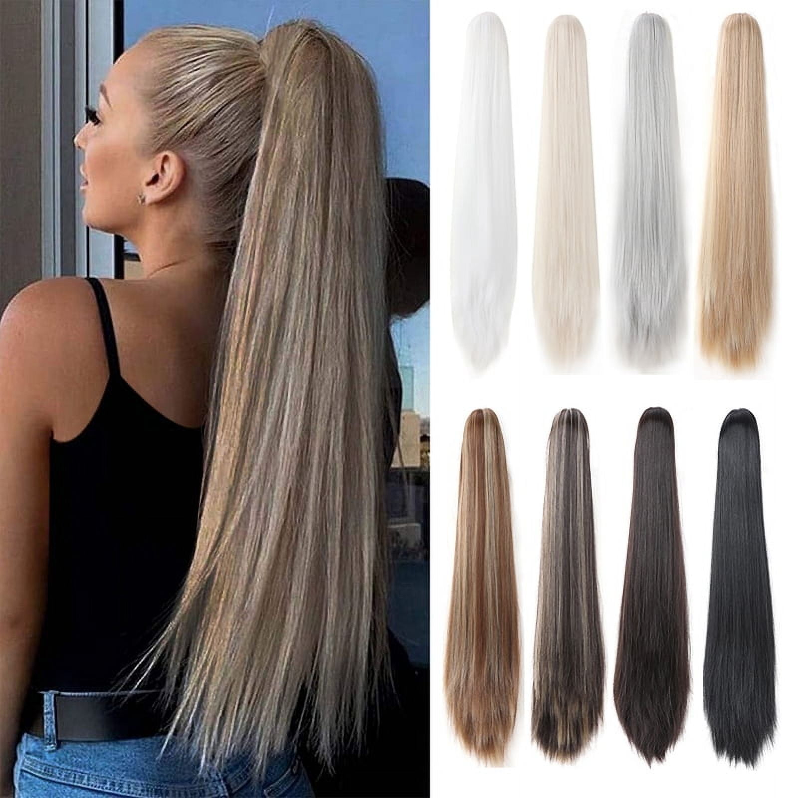 Claw Clip in Ponytail Extension 20 Inch Long Straight Synthetic Hair Extension for Women Girls