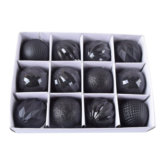 Hvmvliv Christmas Tree Ornaments (12pcs-6cm) Glitter Sequin Balls Ornament Christmas Balls Baubles Party Xmas Tree Decorations Hanging Ornament Decor Black