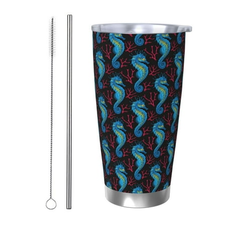 

Logiee Blue Seahorse Print 20OZ Car Cup with Lid Stainless Steel Vacuum Insulated Double Wall Travel Tumbler Durable Insulated Coffee Mug Thermal Cup with Straw-Straw Two-piece Set
