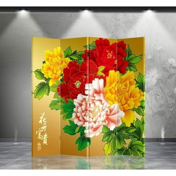 Double Sided Canvas Screen Room Divider - Peony